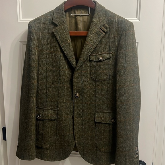 Like new Gently worn Jack Wills Sz XL Green Wool Blazer w/ multi color stripes